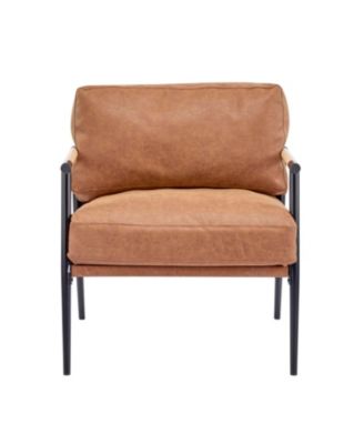 Modern Accent Chair with Metal Frame & Wooden Armrest