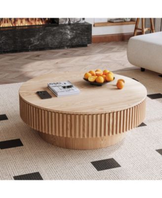 Round Wood Coffee Table with Storage