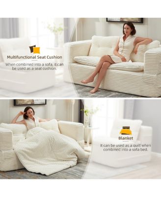 Multi-Functional Sectional Sofa Bed with Chaise Lounge & Blanket