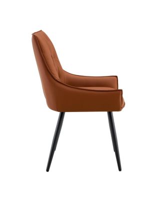 Dining Chairs Set of 2, Camel Faux Leather, Mesh Metal Legs