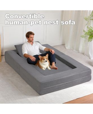 Compression Human Dog Sofa Bed for Adult & Pets, Modern Floor Couch