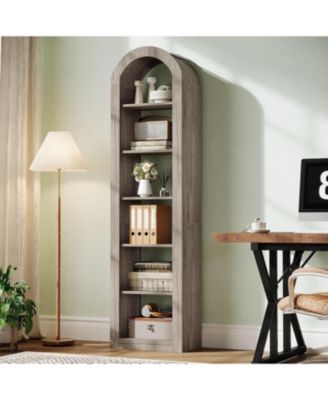 74.8" Tall Arched Bookshelf, 6-Tier Narrow Open Bookcase(1 PC)