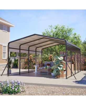 13x20 FT Metal Carport w/ Reinforced Frame & 4 Poles, Steel Roof Shelter