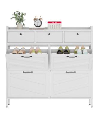 Hidden Slim 4 Flip Drawer & 3 Drawer Feature Shoe Storage Cabinet