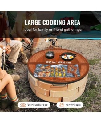 36 Inch Foldable Fire Pit Grill Grate, Heavy Duty Steel Campfire Cooking Grid with Handles