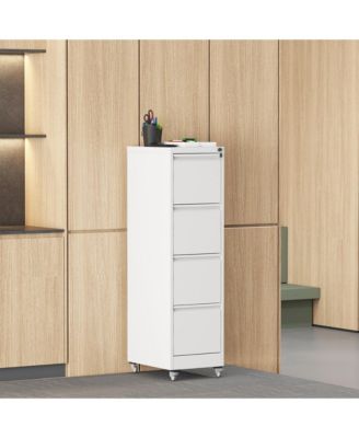4 Drawer Metal Locking Vertical File Cabinet on Wheels - for Home Office Organizer, Heavy-Duty Filing Storage Cabinet for Letters/Legal/A4