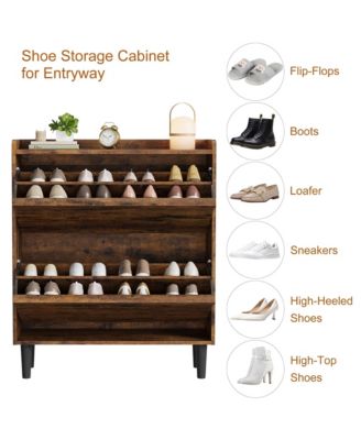 Shoe Cabinet with 2 Flip Drawers, Hidden Shoe Storage Organizer for Entryway,Wooden Shoe Rack with Adjustable Shelf, Space-Saving Shoe Cupboard