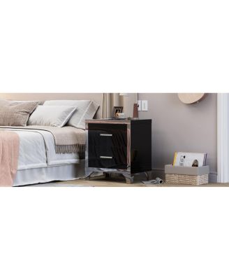 Mirrored 2 Drawer High Gloss Bedside Table – Modern Nightstand