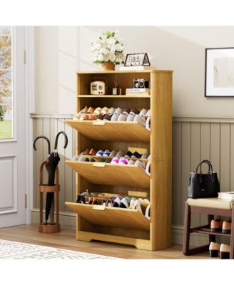 Shoe Cabinet Storage with 3 Flip Drawers, Tall Free Standing Shoe Organizer Rack