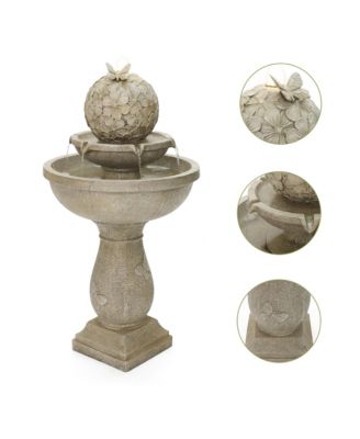 Decorative Garden Birdbath Fountain, Resin Water Feature with Pedestal Design