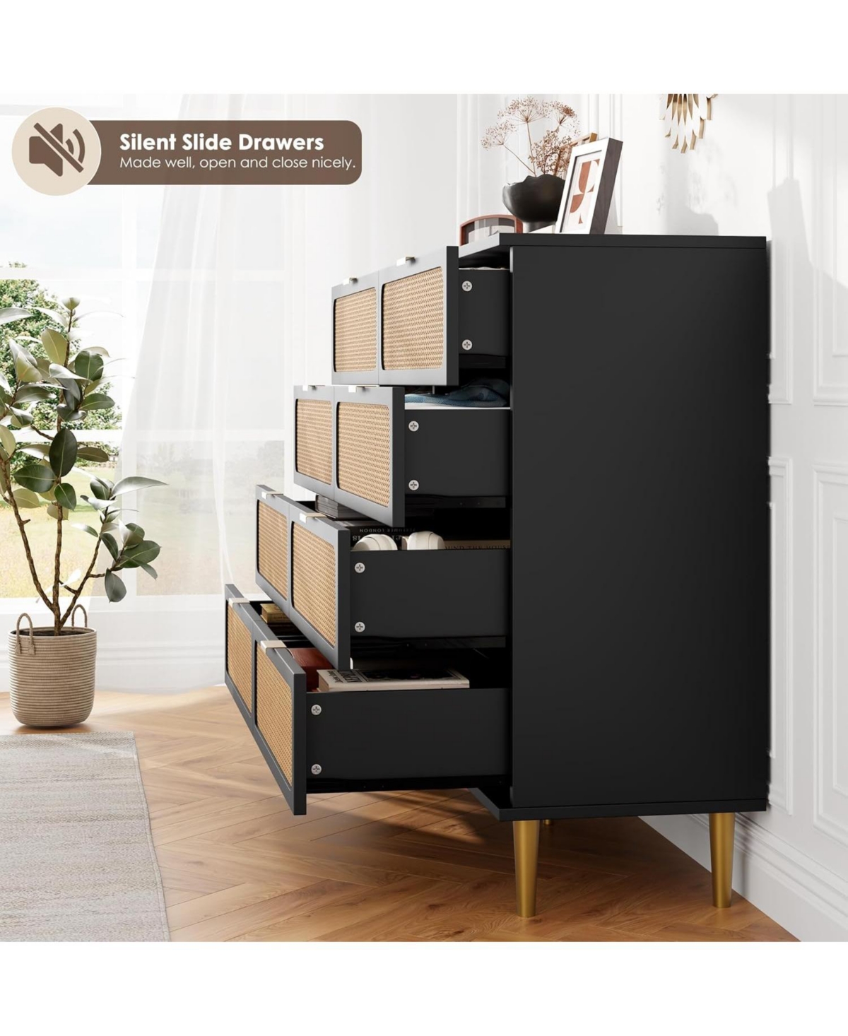 gaomon Rattan Drawer Dresser for Bedroom