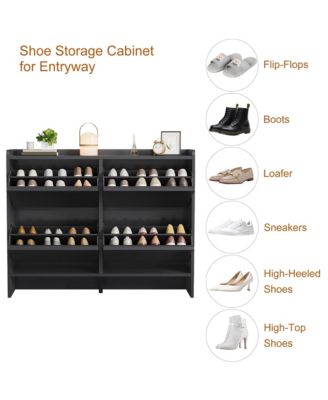 Shoe Cabinet with 4 Flip Drawers, Hidden Shoe Storage Organizer,Wooden Shoe Rack with Adjustable Shelf, Space-Saving Shoe Cupboard