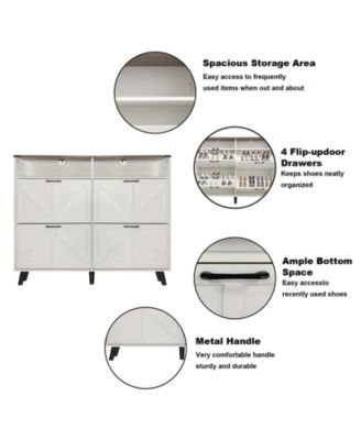 Shoe Cabinet with 4 Flip Drawers & Barn Door, Freestanding Hidden Slim Narrow Shoe Storage Organizer with Open Shelves, for Entryway, Foyer