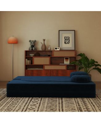  Modern Floor Sofa with 2 Pillows, Convertible Plush Corduroy Sleeper Sofa Bed.
