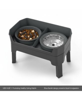4 In 1 Adjustable Dog Bowl Stand with 2 Stainless Anti-Spill Bowls for Dogs Growing Puppies Anti-Slip Mess Proof