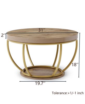31" Round Industrial Coffee Table with 2-Tier Storage Shelves