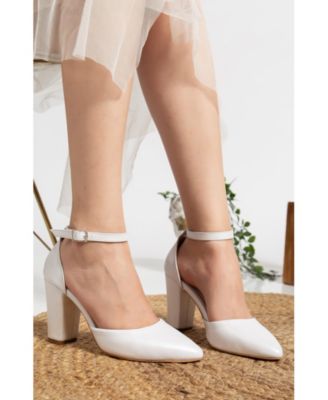 Forever and Always Shoes Rossella Leather Block Heel Pumps