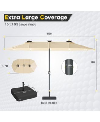 15ft Double-Sided Patio Umbrella with Solar Lights with Base Include Crank Handle|156 Piece LED Lights