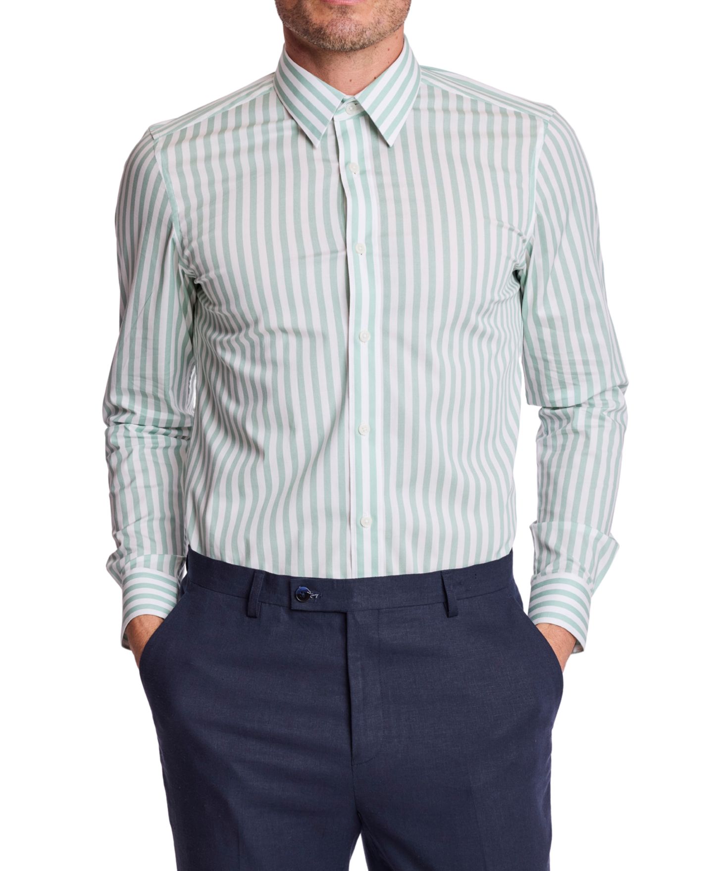 Мужская рубашка Paisley & Gray Striped Slim-Fit, цвет: Мятный белый — фото 4