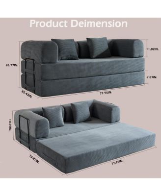 Convertible Corduroy Sleeper Sofa Bed with Pillow