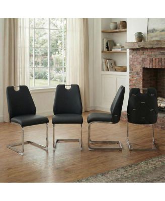 Faux Leather Dining Chairs Set of 4 with Gold Mesh Texture & Silver Back Ring (Set of 4)