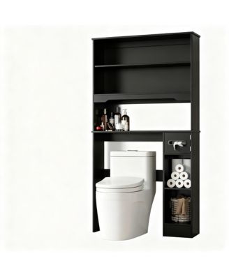 Over Toilet Storage Cabinet 2 Glass Doors Paper Holder Adjustable Shelves Bathroom Laundry