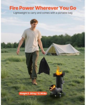 Portable Wood Burning Rocket Stove with Carry Bag, Carbon Steel Camping Cooking Stove