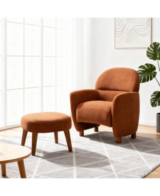 Modern Lazy Chair with Ottoman, Upholstered Reading Chair, Compact Accent Chair with Footrest for Small
