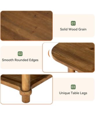 47" Rectangle Coffee Table, Solid Wood Center Table with 2-Tier Storage