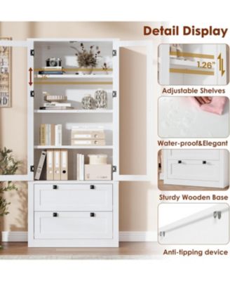 Kitchen Pantry Cabinet - Modern Display Storage Cabinet with 2 Large Drawers