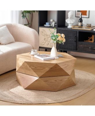 Retro Polygon Flip Top Coffee Table with Hidden Storage.