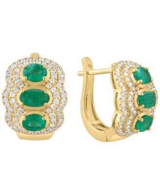 Emerald (1-1/4 ct. t.w.) & Diamond (5/8 ct. t.w.) Earrings in 14k Yellow Gold ( Also Available in Rose Gold and White Gold)