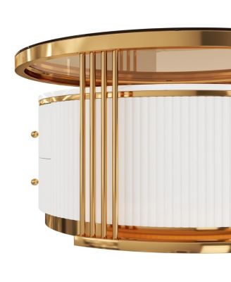 Modern 2-Piece Round Nesting Coffee Table with Drawers & Glass Top