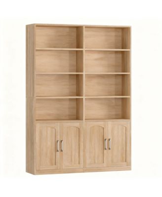 Bookshelf with Doors 6 Tier Double Wide Tall Storage Cabinet Open Display Shelves