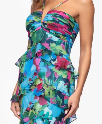 Petite Floral Printed Tiered Ball Gown