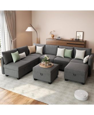 Modular Sofa Sectional Sleeper Couch with Two Ottomans Storage Seats Eight Seat Oversized Sleeper Living Room