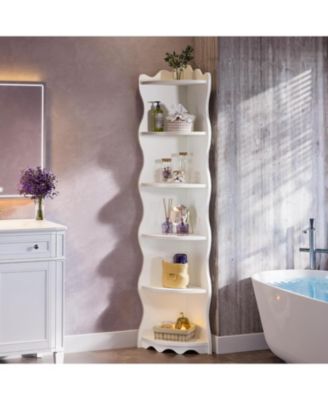 White Corner Shelf, 70.8-Inch Tall Modern Free Standing Corner Bookshelf, 5-Tier Display Corner Bookcase