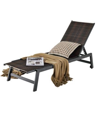 2PCS Patio PE Rattan Chaise Lounge Outdoor Recliner w/ 5-Level Backrest Backyard Poolside