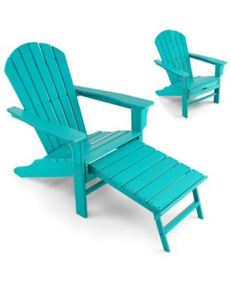 Patio Adirondack Chair HDPE Outdoor Lounge Chair w/ Retractable Ottoman