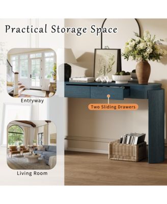 Storage Cabinet Console with Fluted Design, Oval Top and 2 Drawers