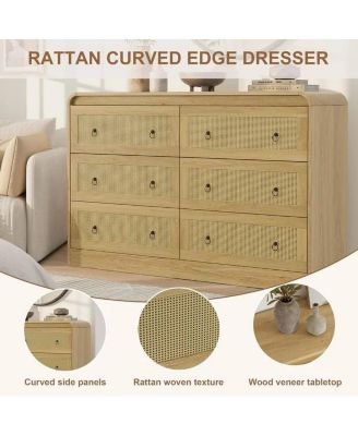 46''Wide Rattan Dresser,6 Drawer Dresser for Bedroom,Dressers & Chests of Drawers
