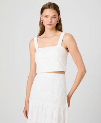 Women's Square-Neck Floral Eyelet Crop Top