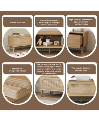 Boho Cabinet with TV Stand Modern Farmhouse Media Console with Solid Wood Legs