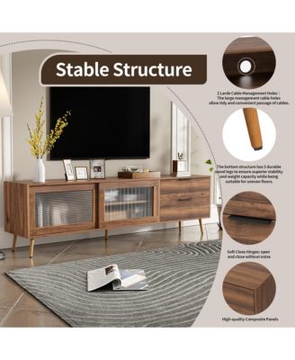 Modern TV Stand Console with 2 Glass Doors 2 Drawers & Storage Cabinet