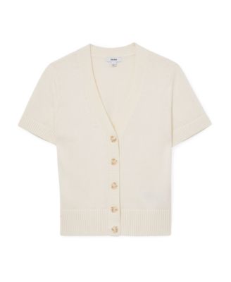 Women's V-Neck Short-Sleeve Cotton-Wool Cardigan Sweater