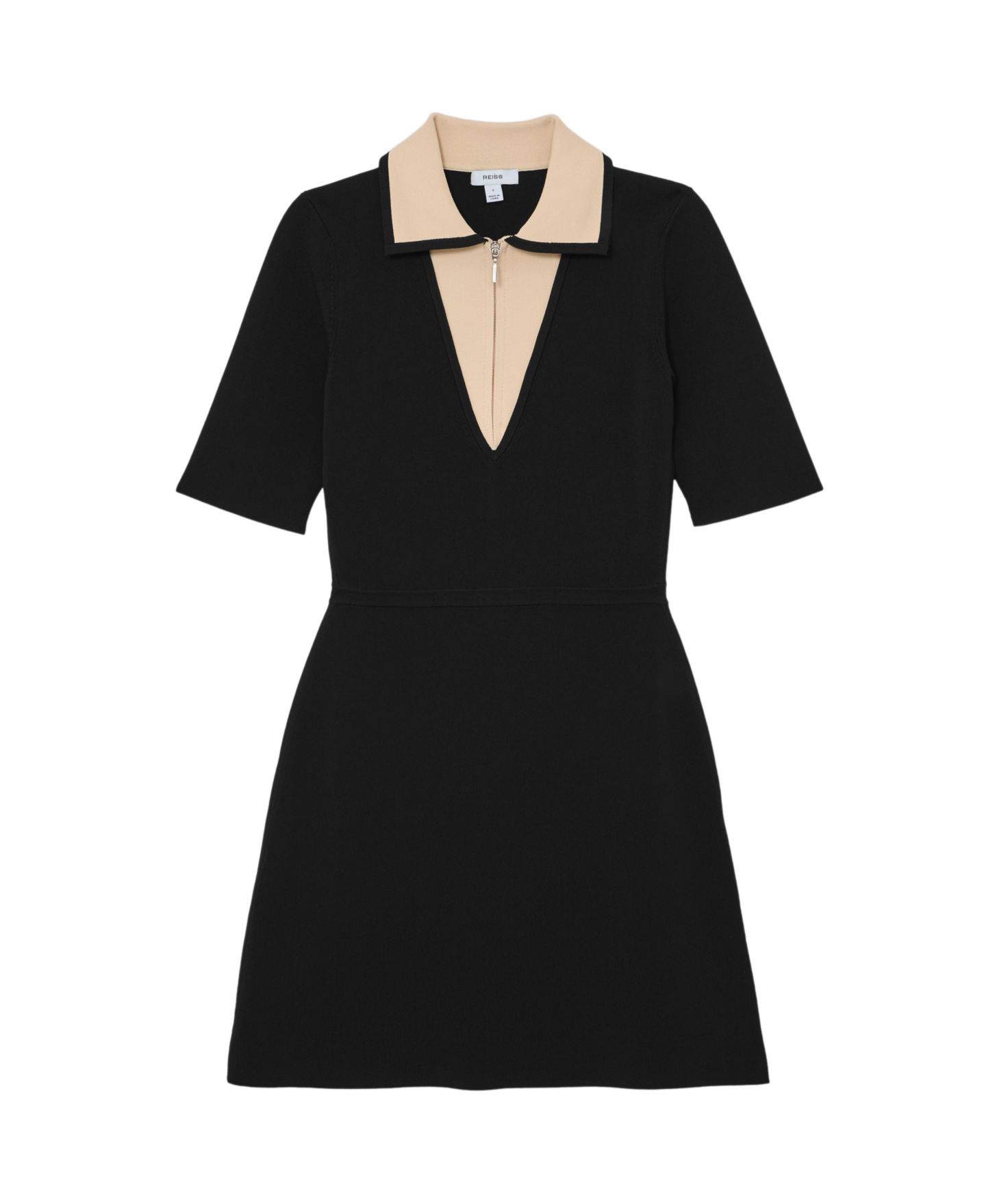 Женское платье REISS Sophie Contrast-Collar Knitted Mini, цвет: Чёрный / Молочный — фото 5