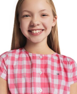 Girls' 7-16 Gingham Round Neck Dress
