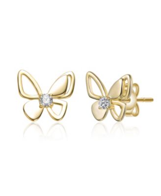 14K Gold Plated with Clear Cubic Zirconia Butterfly Stud Earrings