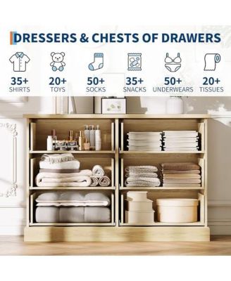 6 Drawer Dresser for Bedroom, Horizontal Chest of Drawers, Fluted Panel Wood Dresser