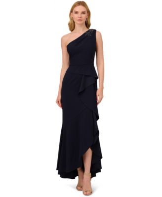 Women's Beaded One-Shoulder Crepe Gown
